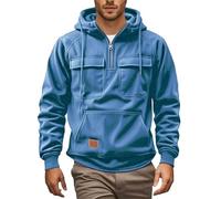 Men's Tactical Hoodies Long Sleeve Quarter Zip Hooded Sweatshirts with Multi Pockets Drawstring 1/4 Zip Hoody Tops Loose Fit Casual Classic Corduroy Pullover Hoodie