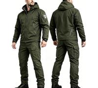 Men's Tactical Jacket and Trousers Set, Waterproof Softshell Tactical Suit, Military Combat Clothing, Camo Hunting Fishing Airsoft Workwear Outfit,04,XL