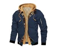 Mens Tactical Jacket Workwear Style Long Sleeve Hooded Lumberjack Jacket Fake Two-piece Spliced Plaid Interior with Multiple Pockets Coat Flight BomBer Pilot Coats Winter Thermal Outwear S-3XL
