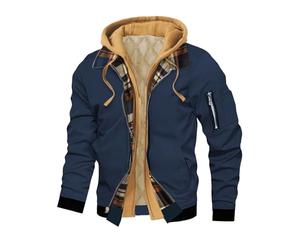Mens Tactical Jacket Workwear Style Long Sleeve Hooded Lumberjack Jacket Fake Two-piece Spliced Plaid Interior with Multiple Pockets Coat Flight BomBer Pilot Coats Winter Thermal Outwear S-3XL