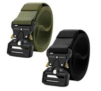 Mens Tactical Military Army Green & Black Nylon Webbing Belt With Quick-Release Buckle For Outdoor Adventures & Daily Wear