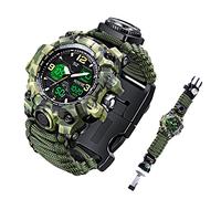 Mens Tactical Military Digital Watch, 23-in-1 Survival Multi-Functional Army Outdoors Waterproof Camouflage Sports Watches Dual Display Analog LED Electronic Wristwatches with Compass Paracord Band