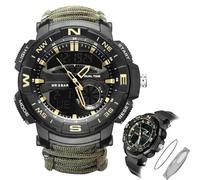 Mens Tactical Military Digital Watch, 7-in-1 Survival Multi-Functional Army Outdoors Waterproof Camouflage Sports Watches, LED Electronic Wristwatches with Compass Paracord Band(G-Gold)
