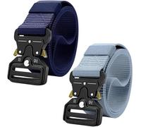 Mens Tactical Military Gray & Navy Blue Nylon Webbing Belt With Quick-Release Buckle For Outdoor Adventures & Daily Wear