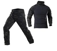 Men's Tactical Military Uniform Paintball Clothing Airsoft Trousers Suit Camouflage Multi-pocket Duty Hunting BDU Combat Shirt (Black-CP, XL)