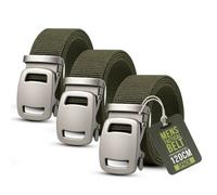 Mens Tactical Nylon Belts 3 Pack Army Green With Quick-Release Slide Buckles For Outdoor Work Casual Pants Jeans & Daily Wear