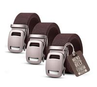 Mens Tactical Nylon Belts 3 Pack Brown With Quick-Release Slide Buckles For Outdoor Work Casual Pants Jeans & Daily Wear