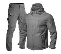 Men's Tactical Set 2 Pieces Outdoor Survival Jacket and Pants Winter Multi-Pocket Cold Weather Waterproof Coat Combat Jacket, grey, L