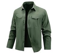 Men's Tactical Shirt, Pure Colour Work Shirt, Breathable Inserts Under The Armpits, Field Shirt, Quick Dry Hiking Shirts with Multiple Pockets, Lightweight Shirt Jacket, Army Green, XXL