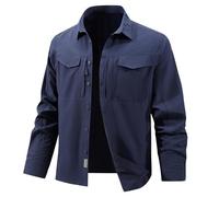 Men's Tactical Shirt, Pure Colour Work Shirt, Breathable Inserts Under The Armpits, Field Shirt, Quick Dry Hiking Shirts with Multiple Pockets, Lightweight Shirt Jacket, darkblue, XXL