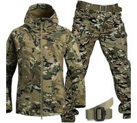 Men's Tactical Suit Fleece Thermal Softshell Hunting Jacket Pants Men Outdoor Waterproof Mountaineering 2 Piece Sets, Autumn and winter plush warm camouflage outdoor suit,G,XL
