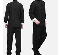 Men's Tai Chi Suit Martial Arts Clothing Set,Traditional Long Sleeved Tai Chi Clothing,Classic Chinese Tang Suit Kung Fu Uniform,Cotton Linen Shirts(Color:Black two-piece suit,Size:XL)