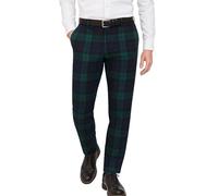 Mens Tailored fit Trousers - Scottish Tartans Green Check Black Watch - Adjustable Waistband - Comfortable Chinos Golf Trouser - for Any Seasons, Wedding - Waist Size 42 - Inner Length 31 Inches