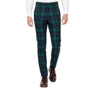Mens Tailored fit Trousers - Scottish Tartans Green Check Black Watch - Expandable Waist Band - Comfortable Chinos Golf Trouser - for Any Seasons, Wedding - Waist Size 34 - Inner Length 29 Inches