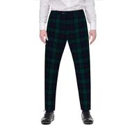Mens Tailored fit Trousers - Scottish Tartans Green Check Black Watch - Expandable Waist Band - Comfortable Chinos Golf Trouser - for Any Seasons, Wedding - Waist Size 32 - Inner Length 33 Inches