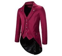 Mens Tails Slim Fit Tailcoat Dress Coat Gothic Tailcoat Tuxedo Jacket Dinner Party Wedding Blazer Suit Jacket (S,Red)