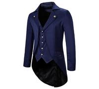 Mens Tails Slim Fit Tailcoat Dress Coat Gothic Tailcoat Tuxedo Jacket Dinner Party Wedding Blazer Suit Jacket (S,Blue)