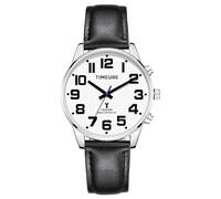 Men's Talking Watch Analogue Dial Time/Date Automatic Time Calibration Alarm Hourly Bell Strike TIMEURE-2309M, black, Modern