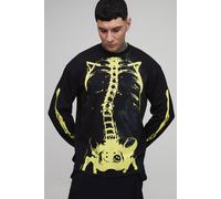 Men's Tall Afterlight Glow In The Dark Printed Long Sleeve T-Shirt | Black | Size Large | BOOHOOMAN