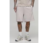 Men's Tall Baggy Fit Heavyweight Washed Embroidered Loopback Short | Stone | Size 2X-Large | boohooMAN
