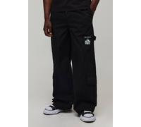 Men's Tall Baggy Fit LA Gusset Cargo Trousers | Black | Size 36 | BOOHOOMAN
