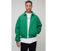 Mens Tall Boxy Boucle Ruched Sleeve Bomber Jacket In Green, Green S