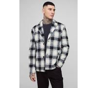 Men's Tall Boxy Oversized Brushed Check Overcoat | Black | Size Medium | BOOHOOMAN
