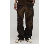 Men's Tall Diamond Applique Relaxed Fit Jeans | Brown | Size 36 | BOOHOOMAN