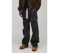 Men's Tall Distressed Drawcord Relaxed Fit Jeans | Dark Wash | Size 38 | boohooMAN