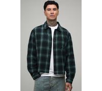 Men's Tall Essential Oversized Boxy Flannel Long Sleeve Shirt | Forest Green | Size Medium | BOOHOOMAN