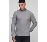 Men's Tall Essential Regular Fit Ribbed Knitted Jumper | Grey | Size Medium | BOOHOOMAN