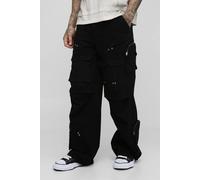 Men's Tall Extreme Cargo Eyelet Detail Baggy Jeans | Black | Size 38 | BOOHOOMAN