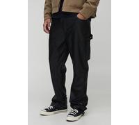 Men's Tall Leather Look Flared Carpenter Trousers | Black | Size 32 | BOOHOOMAN