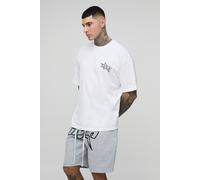 Men's Tall Man Star Puff Print Oversized T-Shirt & Relaxed Jersey Short Set | White | Size 2X-Large | BOOHOOMAN