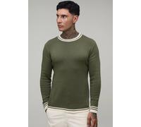 Men's Tall Muscle Fit Cotton Blend Tipped Knitted T-Shirt | Olive | Size Large | BOOHOOMAN