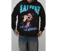 Men's Tall Oversized Aaliyah License Printed Hoodie | Black | Size Large | BOOHOOMAN