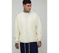 Men's Tall Oversized Boxy Cable Knitted Cardigan | Ecru | Size Small | BOOHOOMAN