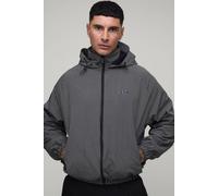 Men's Tall Oversized Boxy Check Hooded Toggle Cagoule | Black | Size Small | BOOHOOMAN