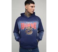 Men's Tall Oversized Boxy Homme Western Spray Wash Distressed Hoodie | Navy | Size Large | BOOHOOMAN