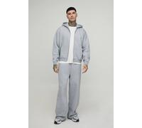Men's Tall Oversized Boxy Hooded Zip Through Wide Leg Tracksuit | Grey Marl | Size Medium | BOOHOOMAN