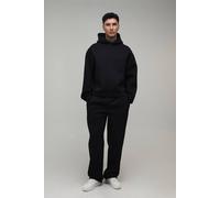 Men's Tall Oversized Boxy Over the Head Scuba Hoodie And Straight Leg Tracksuit | Black | Size X-Large | BOOHOOMAN