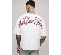 Men's Tall Oversized Boxy Pour Homme Over The Seam Print T-Shirt | White | Size Medium | BOOHOOMAN
