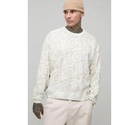 Men's Tall Oversized Branded Jacquard Knitted Jumper | Ecru | Size X-Large | BOOHOOMAN