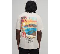 Men's Tall Oversized Cafe Del Mar License Print T-Shirt | Stone | Size Small | BOOHOOMAN