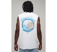 Men's Tall Oversized Capri Oval Print Tank | White | Size 2X-Large | BOOHOOMAN