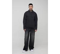 Men's Tall Oversized Denim Rugby Shirt | Washed Black | Size Small | BOOHOOMAN