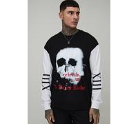 Men's Tall Oversized Gothic Printed Long Sleeve T-Shirt | Washed Black | Size 2X-Large | BOOHOOMAN