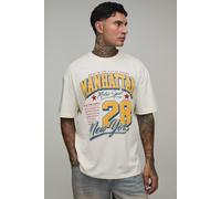 Men's Tall Oversized Manhattan Graphic Print T-Shirt | Ecru | Size Small | BOOHOOMAN