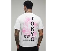 Men's Tall Oversized Tokyo Floral Print T-Shirt | White | Size Large | BOOHOOMAN