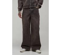 Men's Tall Parachute Fit Washed Jeans | Mocha | Size 40 | BOOHOOMAN